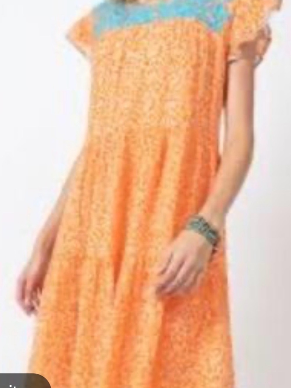 Sister Mary Orange Floral Maxi Dress with Contrasting Blue Yoke